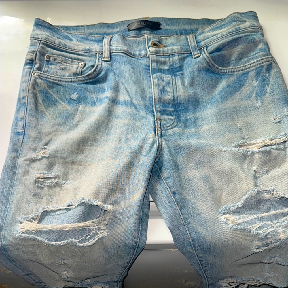 Distressed Light Blue Denim Shorts